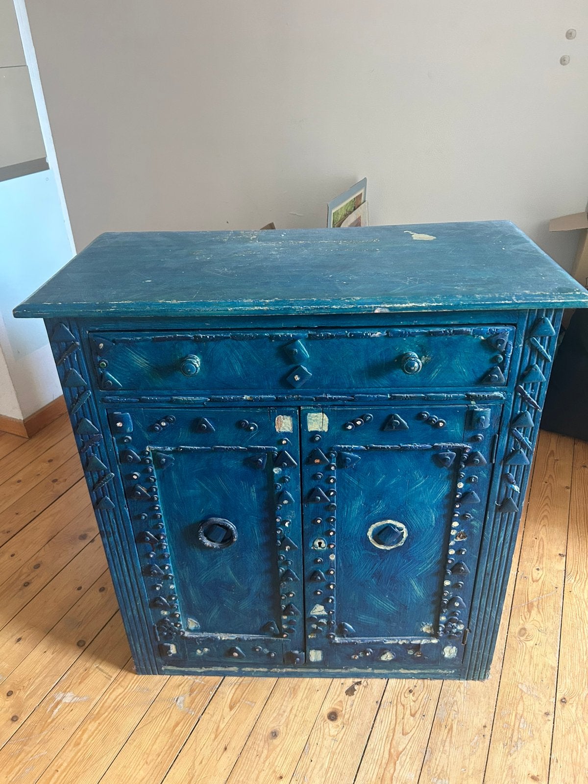 Buffet/opbergmeubel Etnische stijl — Blauw gepatineerd, Ophalen, Gebruikt