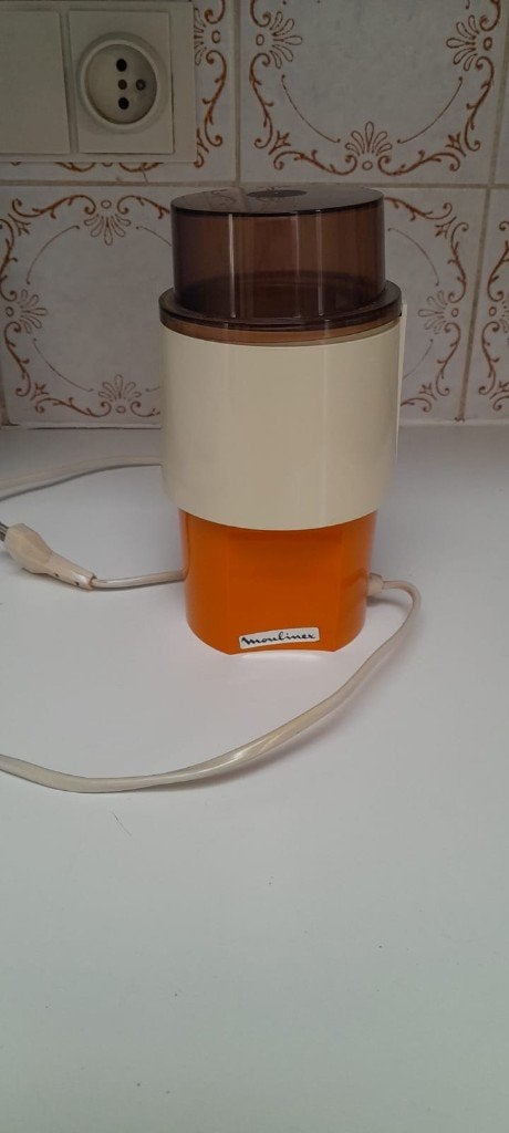Vintage Moulinex koffiemolen – retro oranje, Ophalen, Gebruikt, Overige merken, Koffiemolen