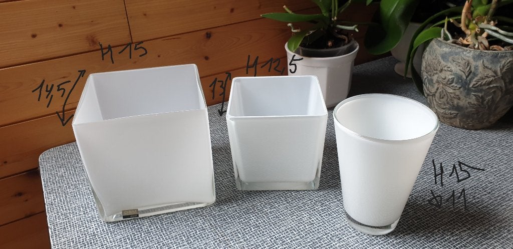 3 glazen bloempotten, Ophalen of Verzenden, Zo goed als nieuw