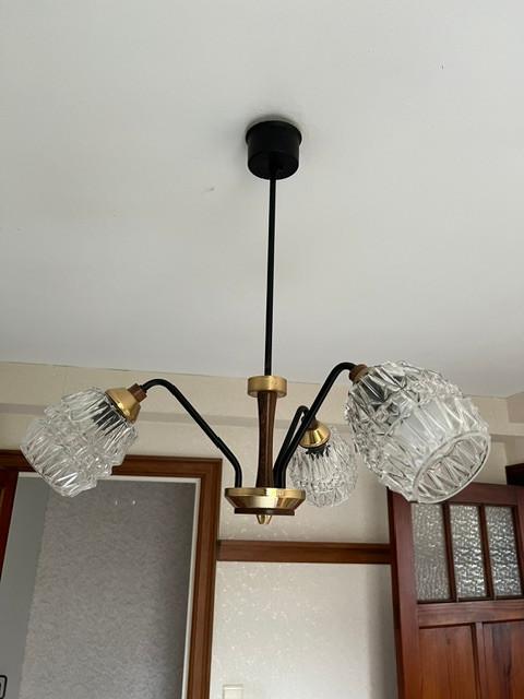 Vintage mid-century hanglamp met 3 kappen, Ophalen