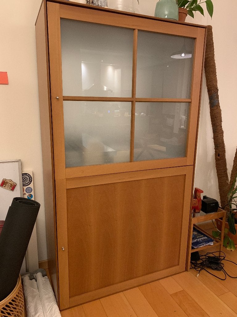 Minimalistic houten vitrinekast, Huis en Inrichting, Ophalen, 100 tot 150 cm, 50 tot 100 cm, Zo goed als nieuw