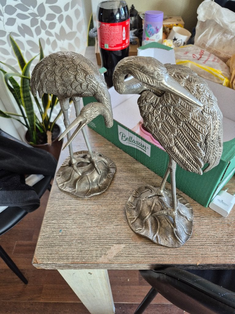 Verzilverde bronzen kraan vogels, Antiek en Kunst, Art deco, Brons, 20 - 50 cm, Beeld