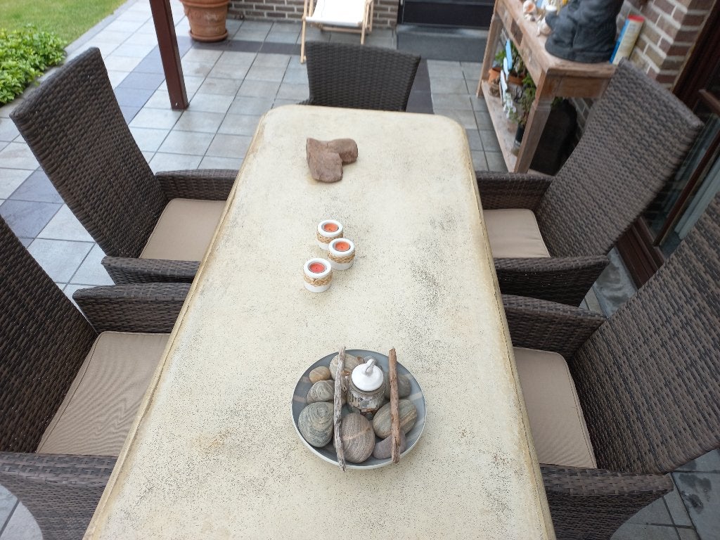 Tuintafel, Tuin en Terras, Tuintafels, Gebruikt, Rechthoekig, Overige materialen, Ophalen