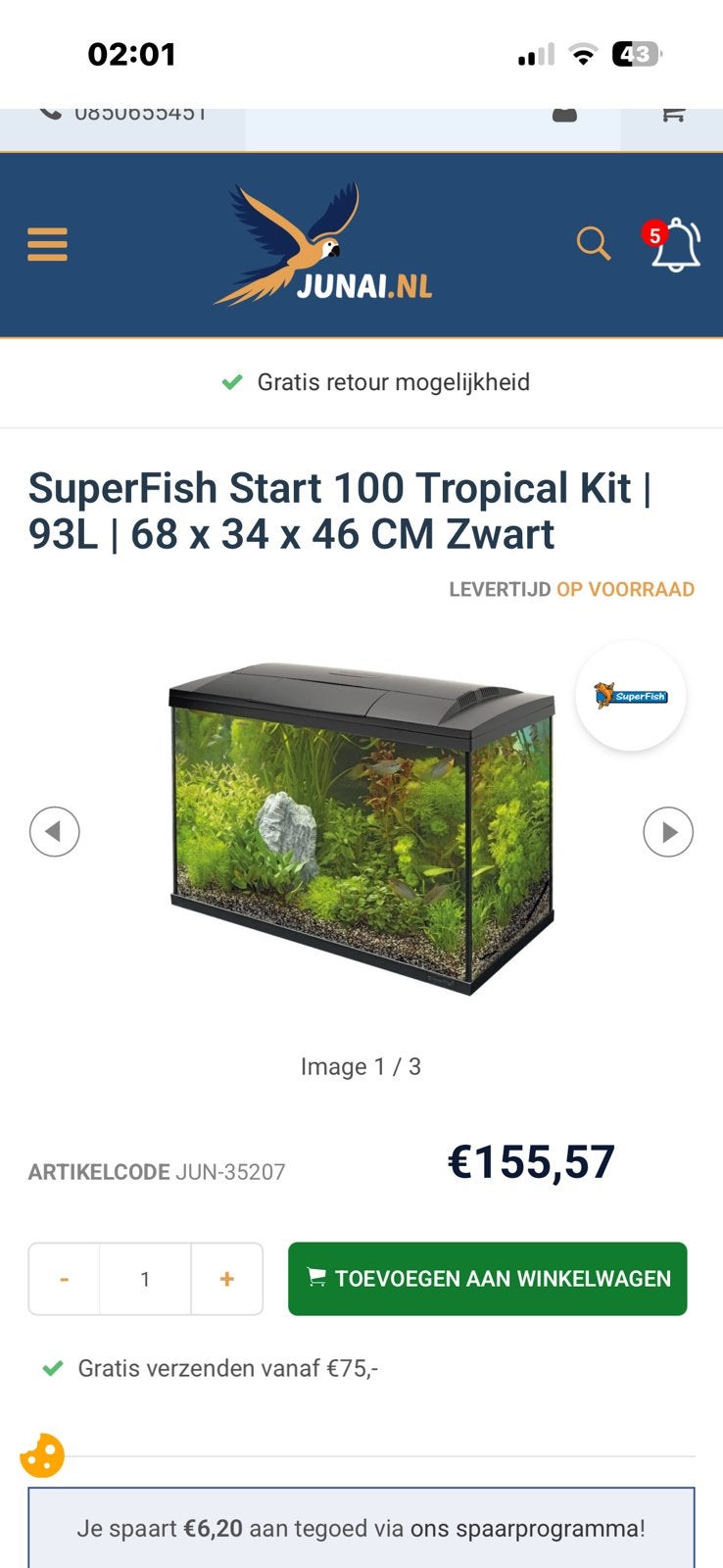 Superfish aquarium 93 Liter, Ophalen, Zo goed als nieuw, Leeg aquarium, Superfish