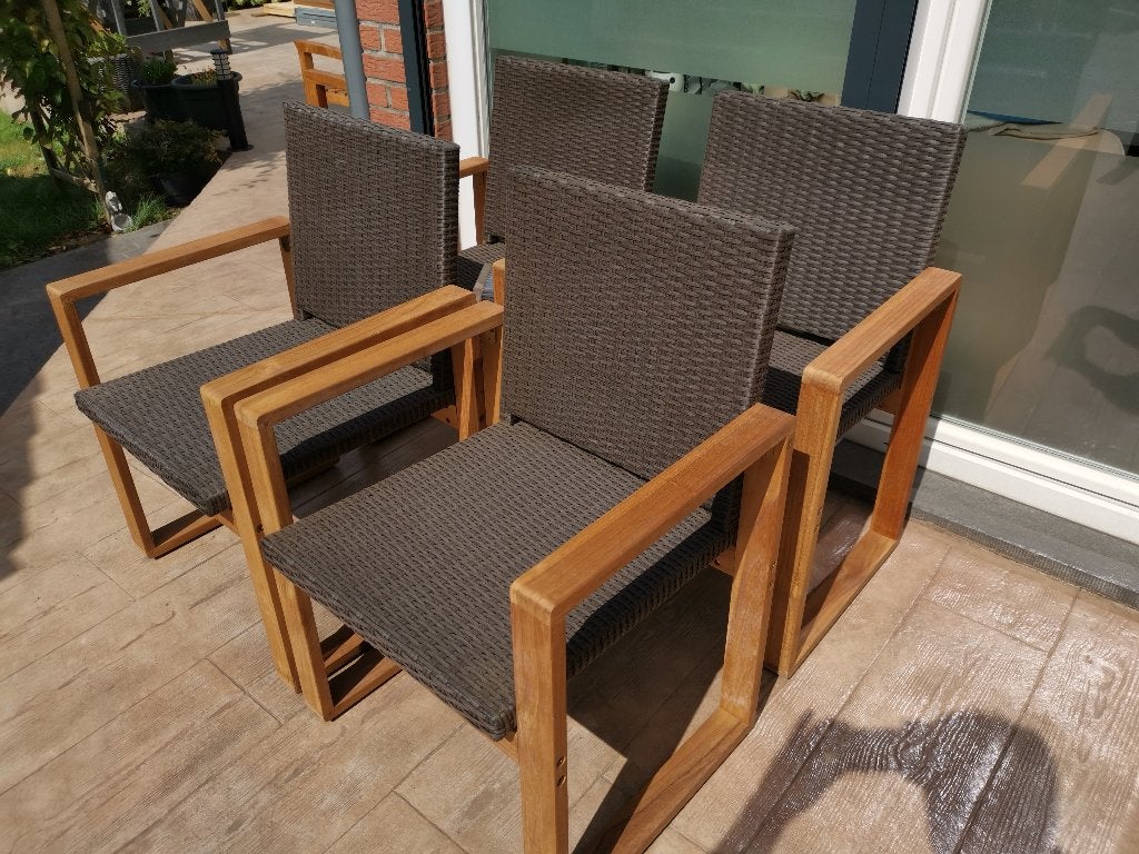4 x Chaises en teck et résine, Jardin & Terrasse, Enlèvement, Comme neuf
