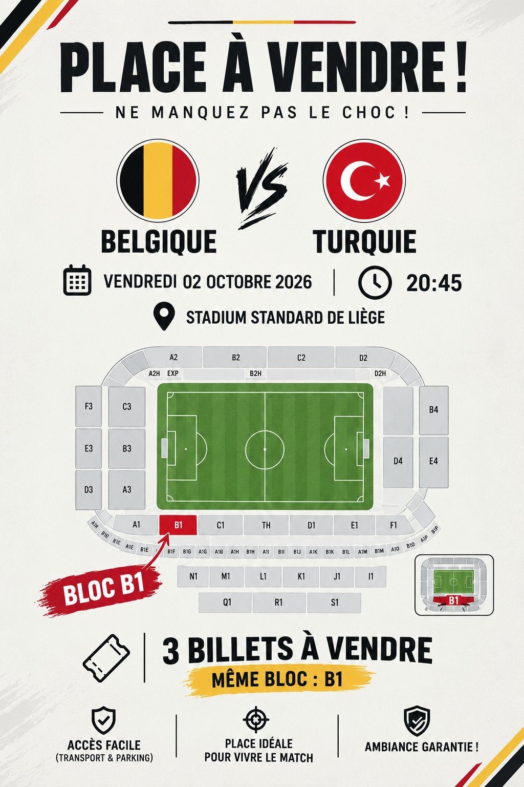 billets Belgique turquie 02.10.26, Tickets & Billets