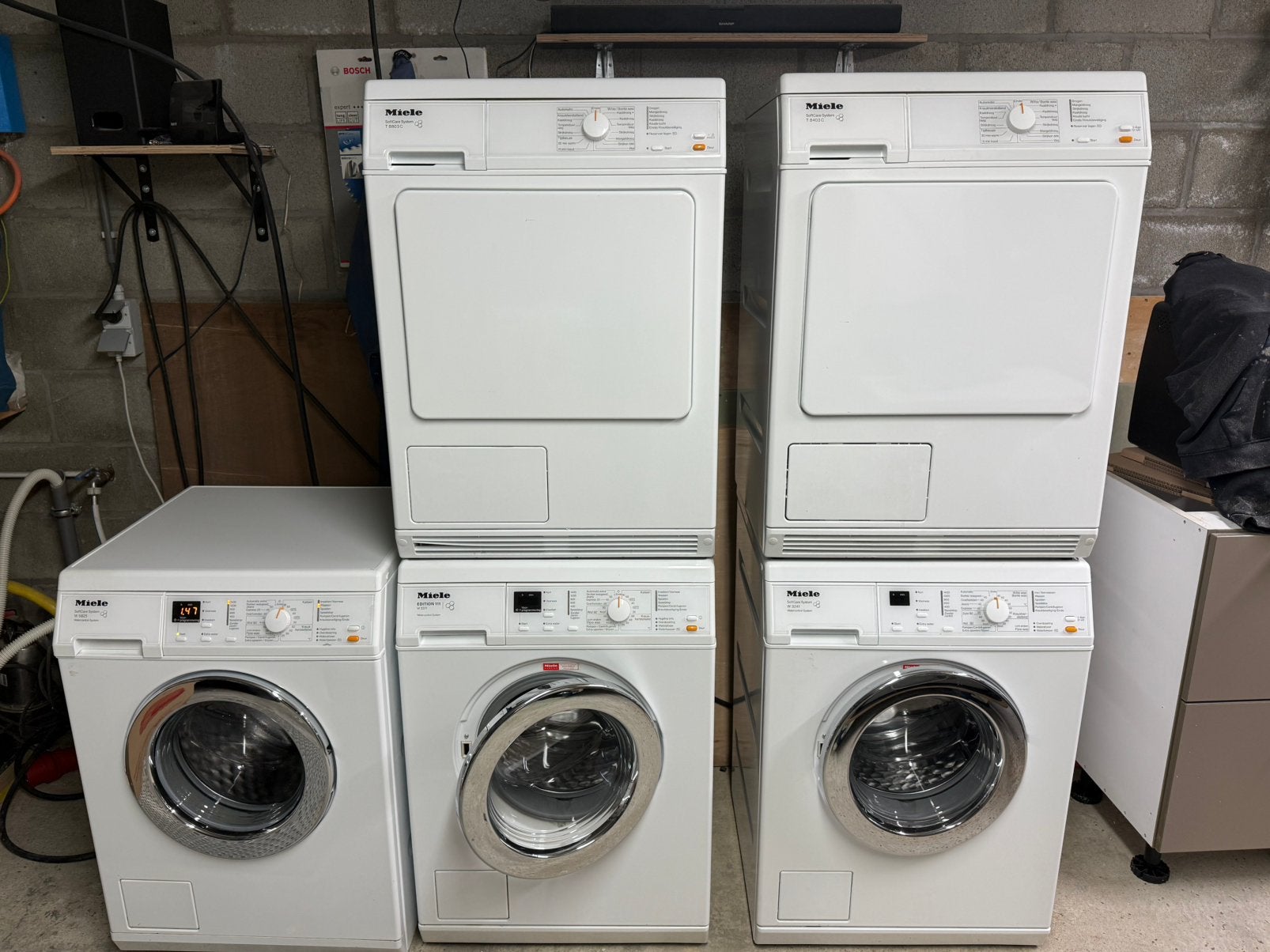 Miele wasmachine en droogkasten, Elektronische apparatuur, Wasmachines, Ophalen, Refurbished, Wolwasprogramma, Voorlader