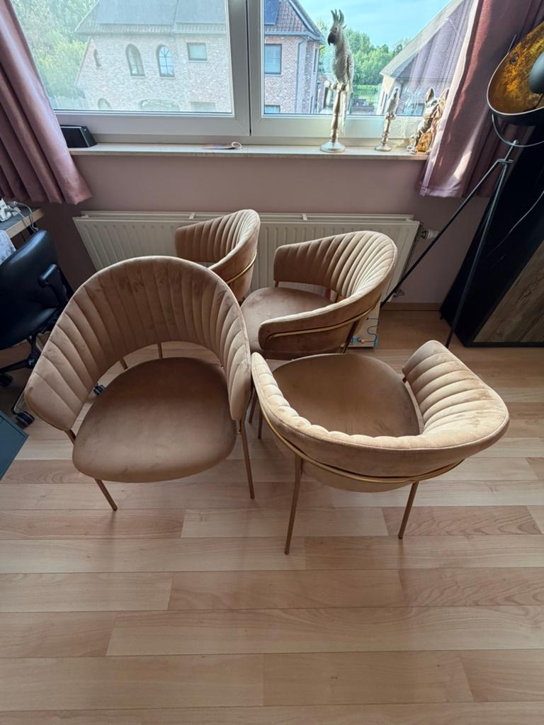 4 Okergele/goude eetstoelen, Huis en Inrichting, Stoelen, Ophalen, Zo goed als nieuw