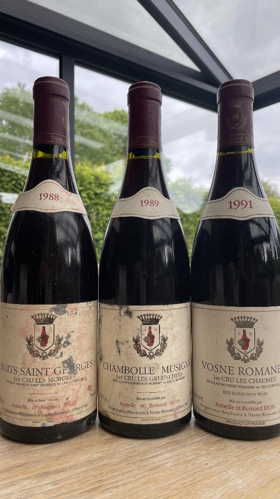 lot van 3 zeer grote Bourgogne Domaine RION 88/89/91, Verzamelen, Wijnen, Ophalen of Verzenden
