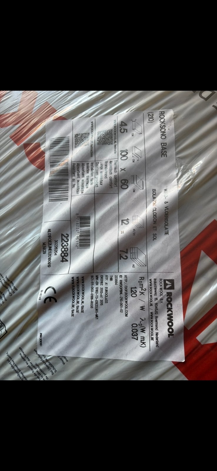 Rockwool Rocksono Base 4,5cm isolatie, Doe-het-zelf en Bouw, Ophalen, Zo goed als nieuw