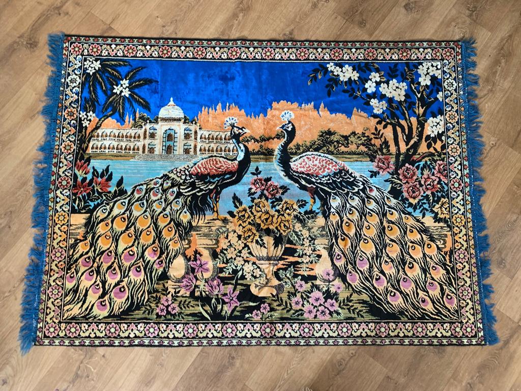 Tapisserie vintage en forme de paon turc orientale ‘70, Antiquités & Art, Tapis & Textile, Enlèvement ou Envoi