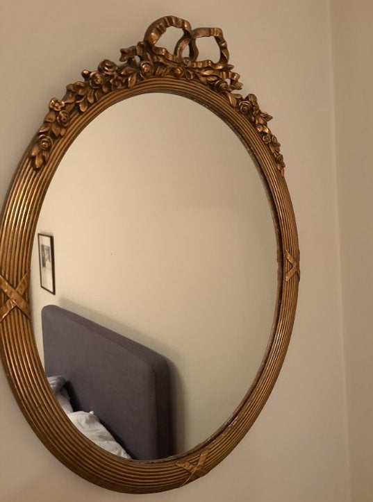 Prachtige Vintage Ovalen Spiegel, Ophalen, Gebruikt, Minder dan 100 cm, Ovaal