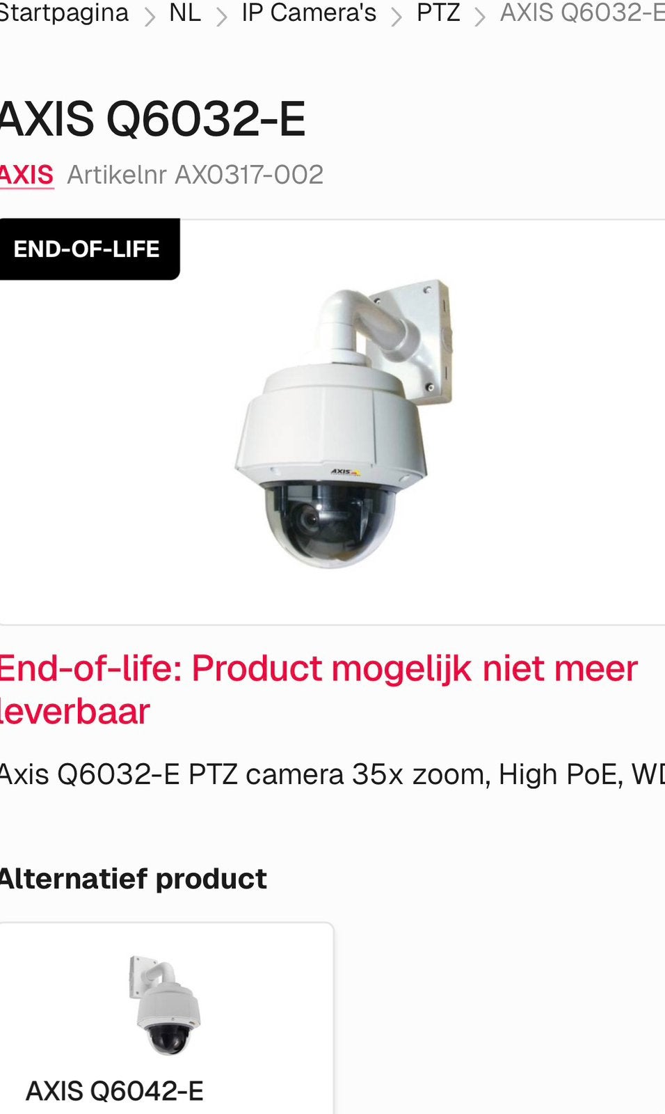 Axis ptz Q6032-e, Audio, Tv en Foto, Ophalen of Verzenden, Zo goed als nieuw