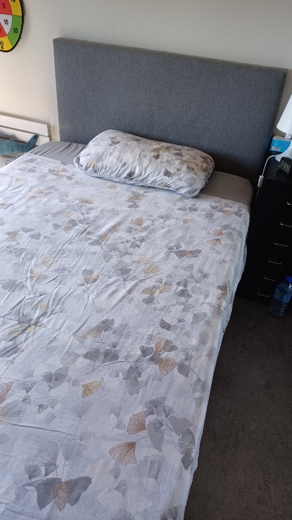 boxspring bed twijfelaar, Gris, Queen size, Comme neuf, Enlèvement