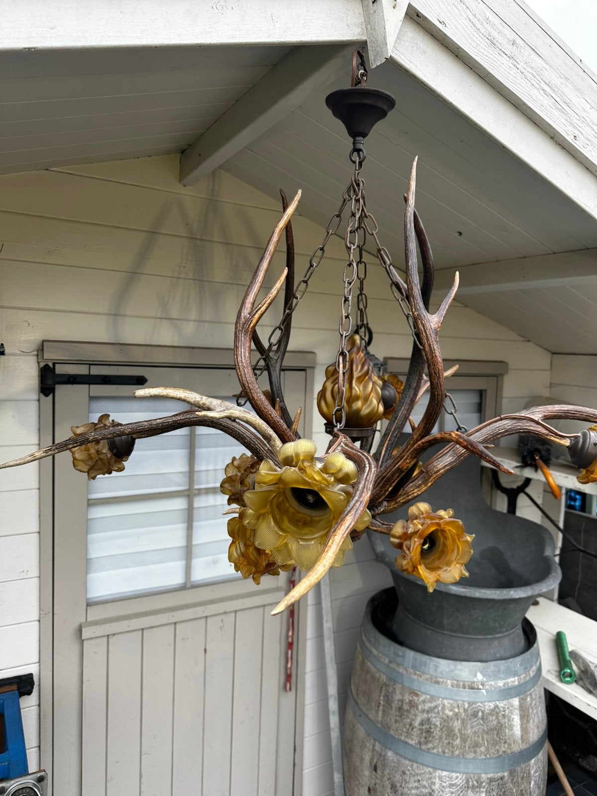 Gewei luster groot 130 cm breed, Antiek en Kunst, Curiosa en Brocante, Ophalen