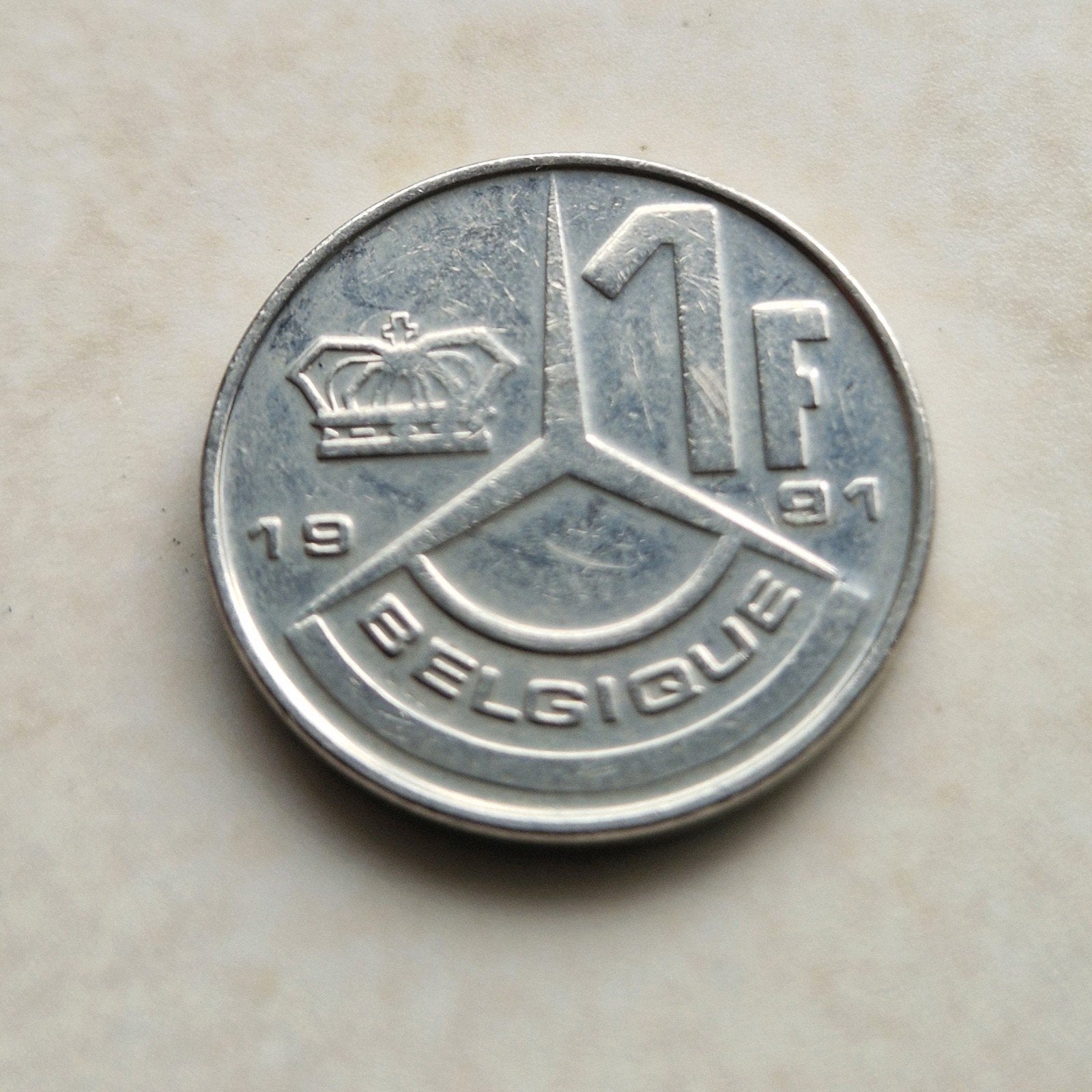 1991 Belgium , 1 franc coin, Verzamelen, Winkelwagenmuntjes, Ophalen of Verzenden