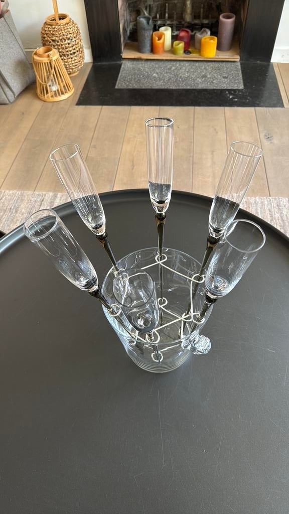 Champagne emmer met glazen in glas, Verzamelen, Ophalen, Zo goed als nieuw