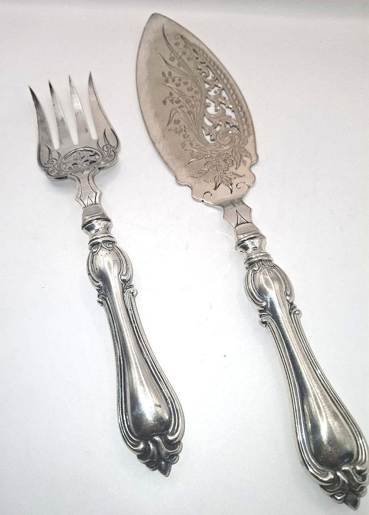 Antiek Art Nouveau stijl vis serveer set van rond 1900, Ophalen of Verzenden