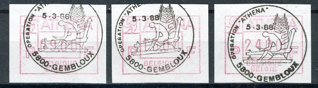 (B) ATM69 FDC 1988 - Athena Set 9-13-24 BEF, Verzenden, Gestempeld, 1e dag stempel, Postfris
