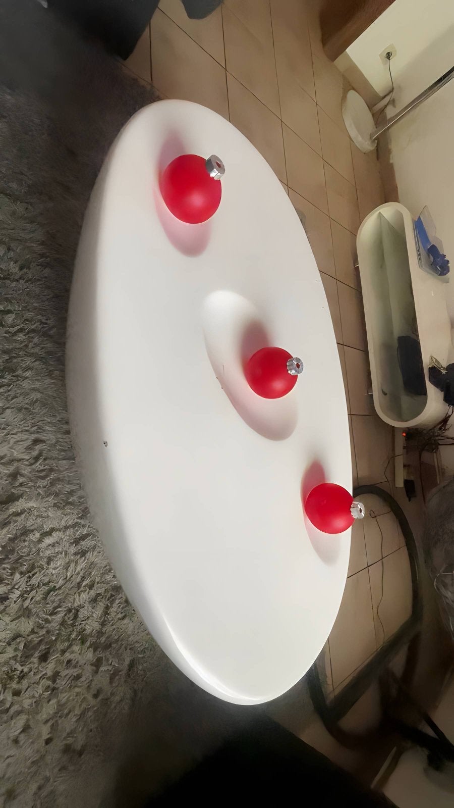 Salontafel te koop (zonder rode balletjes), Ophalen, Gebruikt, 50 tot 100 cm, Ovaal