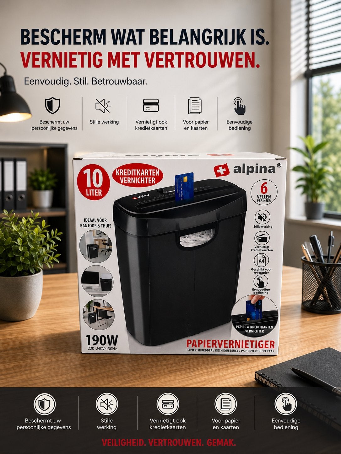 Déchiqueteuse de papier et de cartes de crédit Alpina 10L, Enlèvement ou Envoi, Neuf