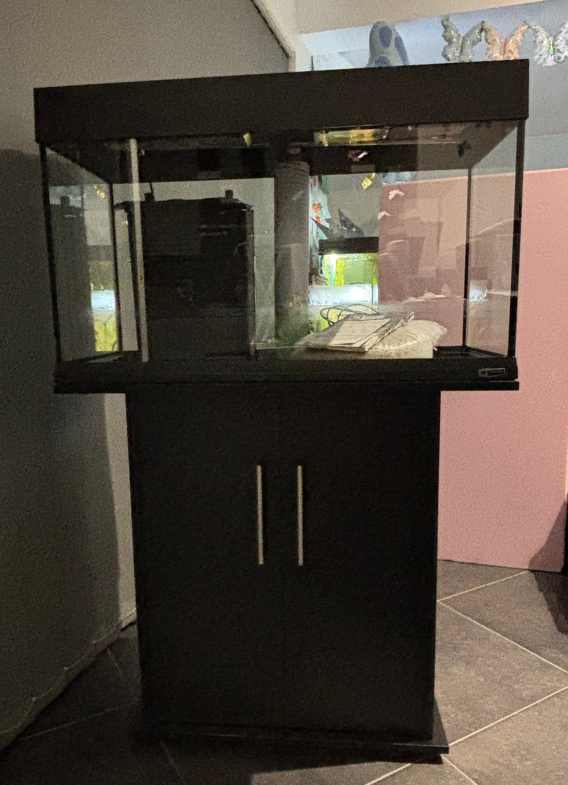 Aquarium 80 cm breed met kast. 150€, Ophalen, Gebruikt, Inclusief deksel, Overige merken