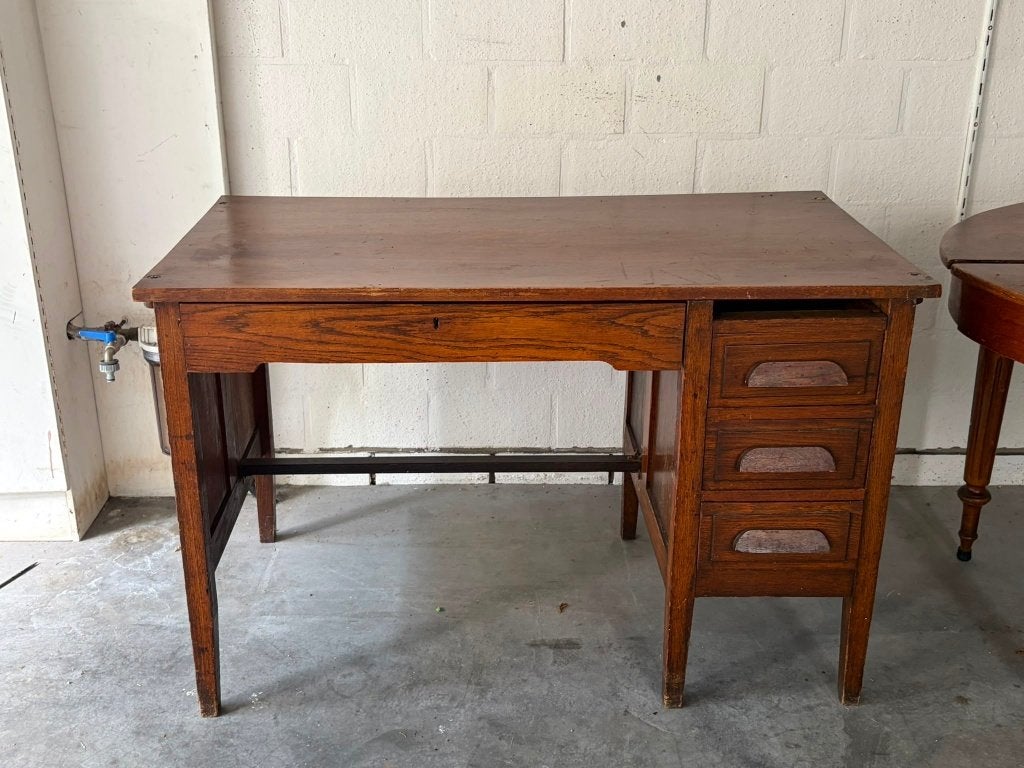 Oud eiken bureau met 3 lades (vintage), Huis en Inrichting, Bureaus, Gebruikt, Hout, Ophalen of Verzenden, Overige merken