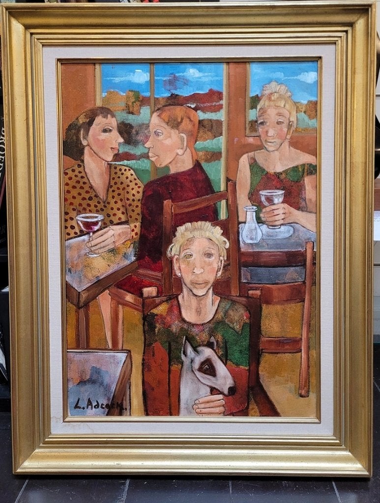 Liliane ADCOCK, me and my dog, Antiek en Kunst, Kunst | Schilderijen | Klassiek, Ophalen, Doek, Portret of Personen, Expressionistisch