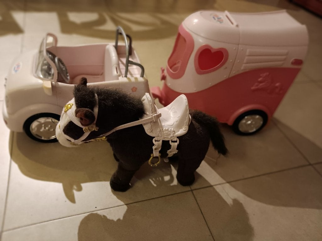 speelgoedauto, trailer en paard van baby born, Ophalen, Gebruikt