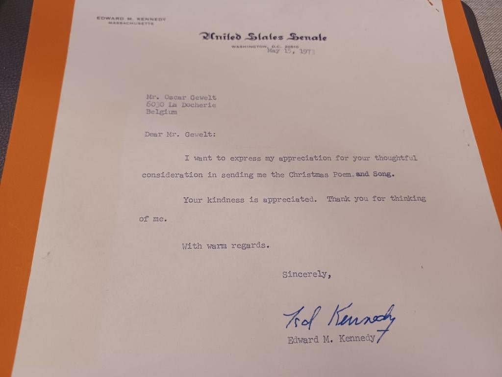 Briefwisseling met handtekeningen Senator Ted Edward Kennedy, Ophalen of Verzenden