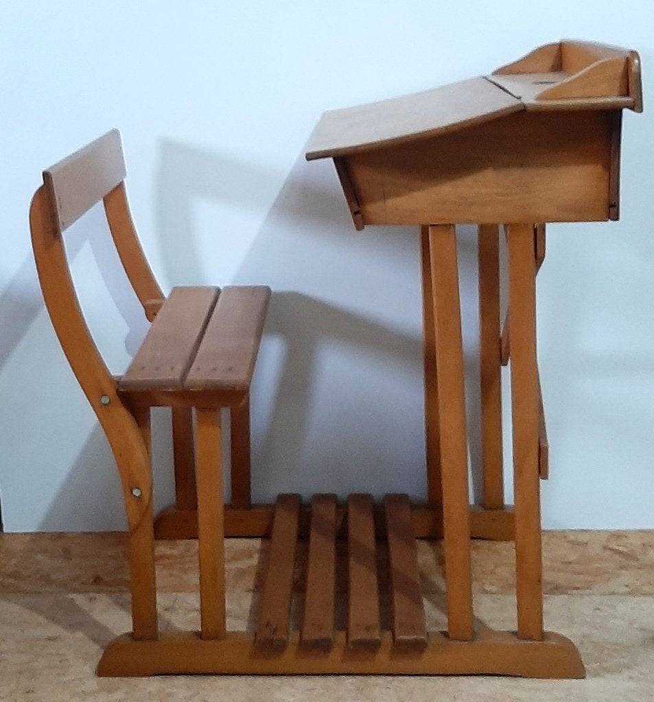 Vintage - brocante - schoolbankje hout, Enlèvement