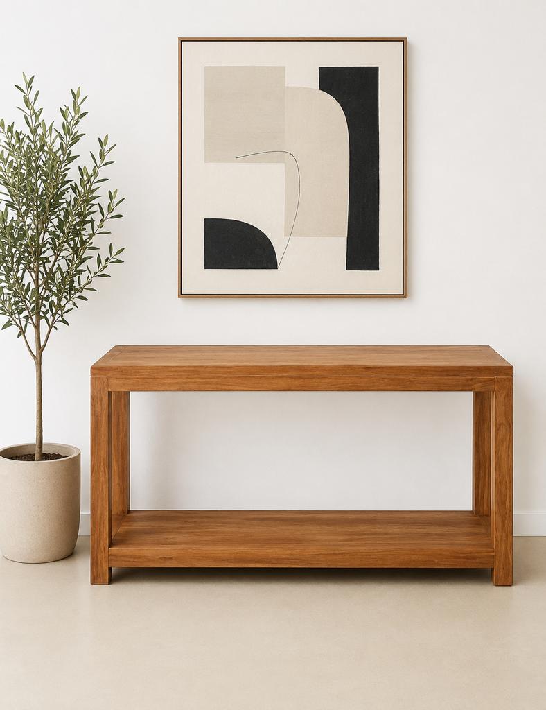 Wandtafel - consoletafel in teak, Huis en Inrichting, Tafels | Sidetables, Ophalen, Zo goed als nieuw, Teakhout
