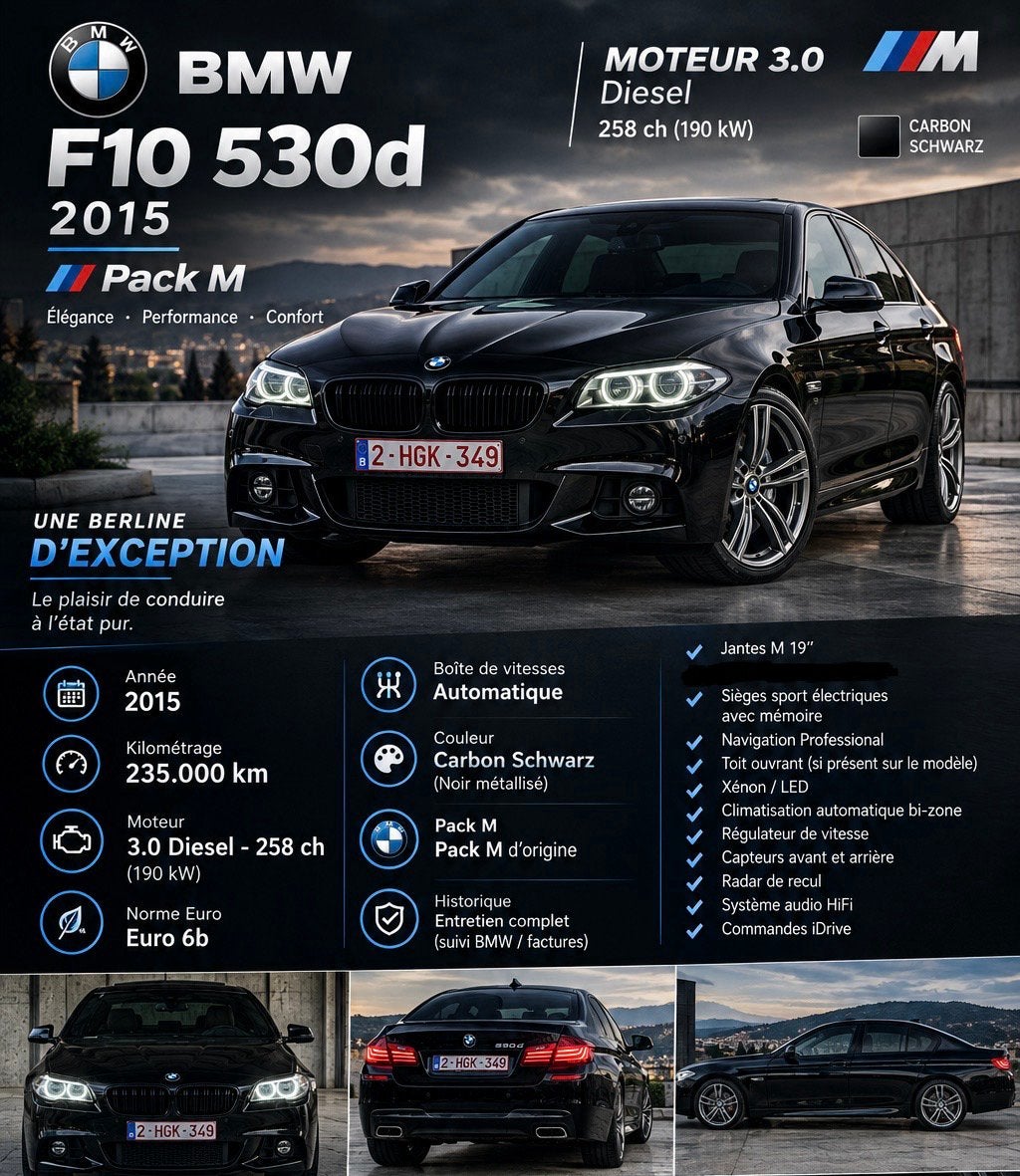 Bmw f10 530d facelift pack️ euro6b, Autos, Euro 6, 6 cylindres, Automatique, Particulier
