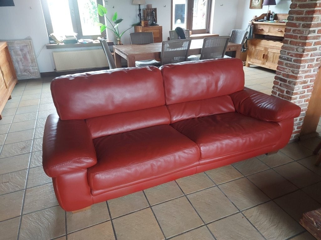 3-delig lederen salon in rood-bordeau, Ophalen, Gebruikt, Leer