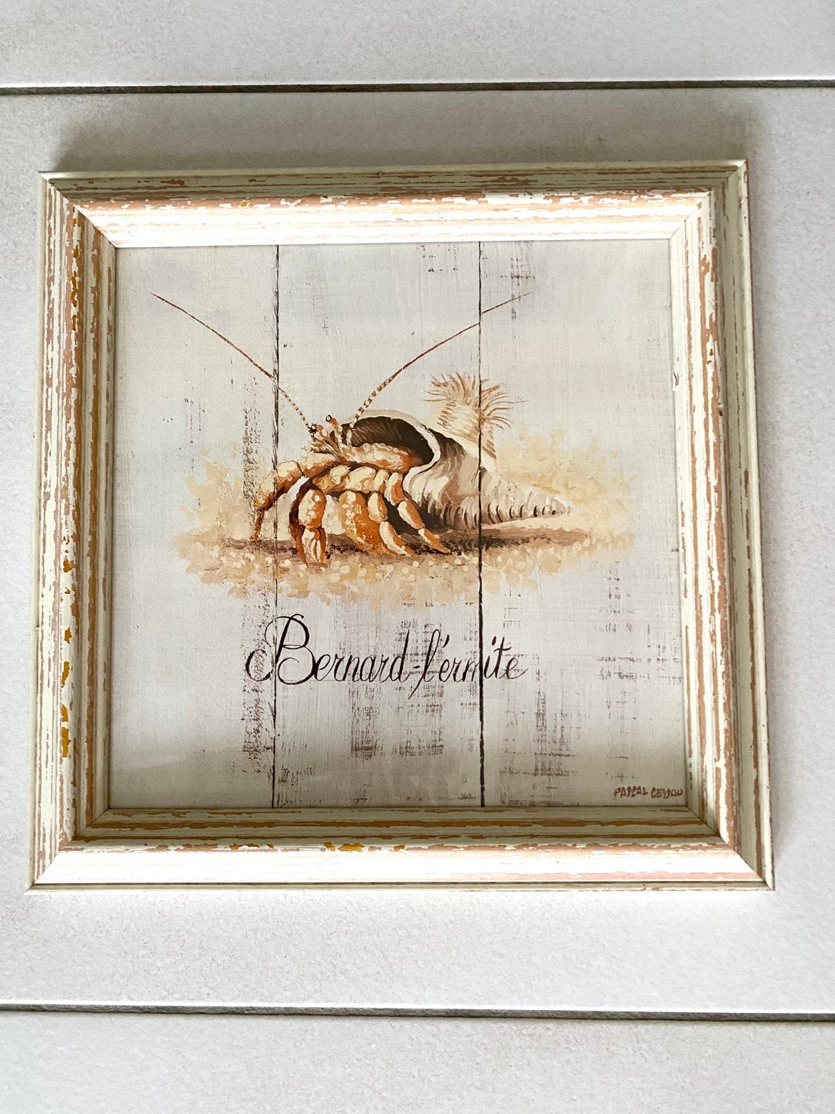 Cadre avec dessin de bernard-l’ermite, Avec verre, Enlèvement ou Envoi, Beige, Comme neuf
