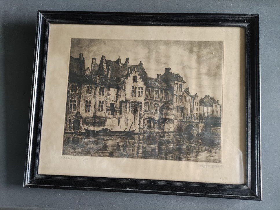 GENTSE SCHOOL : Antoon Van Hoecke, Antiek en Kunst, Ophalen of Verzenden, Stadsgezicht, Ets