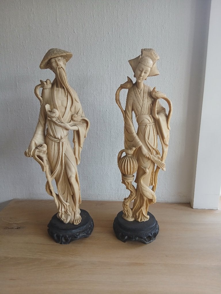 Groot duo chinese beelden man en vrouw, Kunststof, Ophalen of Verzenden, 20 - 50 cm, Beeld
