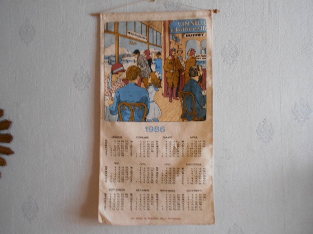 theedoekkalender    VAN NELLE  koffie en thee  1986, Ophalen of Verzenden