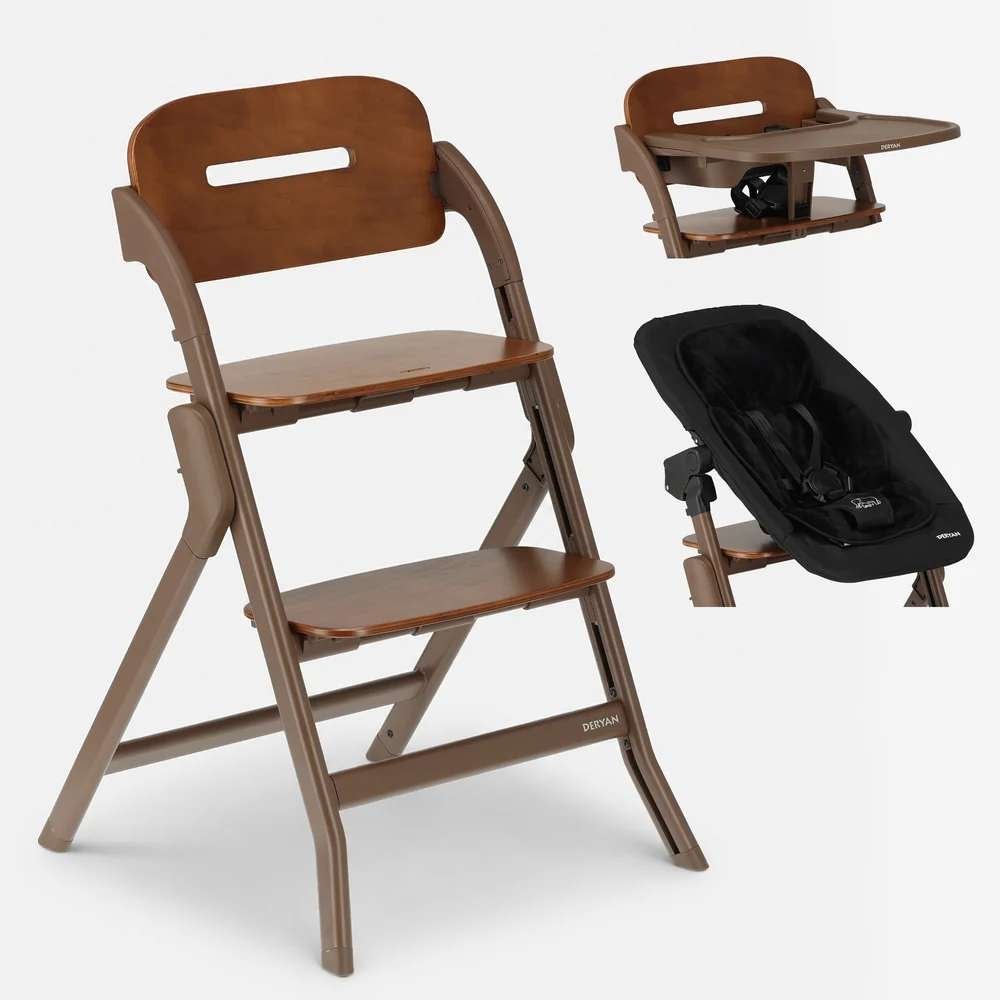 Deryan Oak Luxe Kinderstoel met Bouncer - Donkerbruin, Enlèvement ou Envoi, Comme neuf, Autres types, Plateau amovible