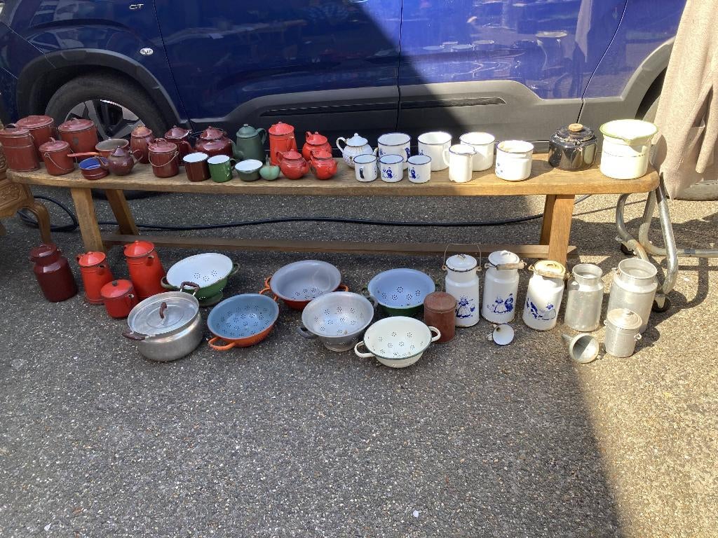 Groot lot Vintage, oude keukenspullen in email 100 euro, Ophalen of Verzenden