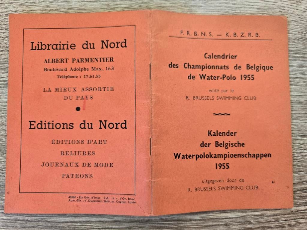 Kalender ,Waterpolo , kampioenschap 1955 , België, Ophalen of Verzenden