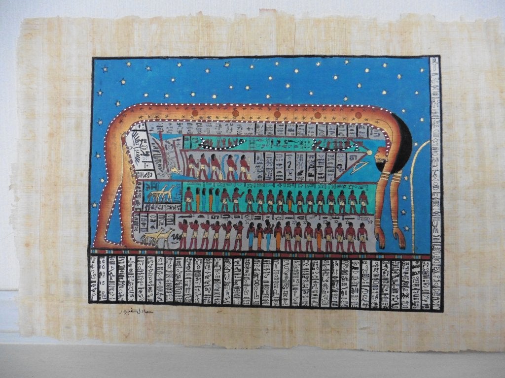 Beau papyrus fait main acheté en Egypte, NOUT, déesse ciel, Enlèvement ou Envoi, Neuf
