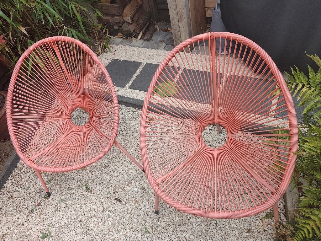 2 chaises de jardin couleur saumon, Jardin & Terrasse, Enlèvement, Utilisé, Plastique, Empilable
