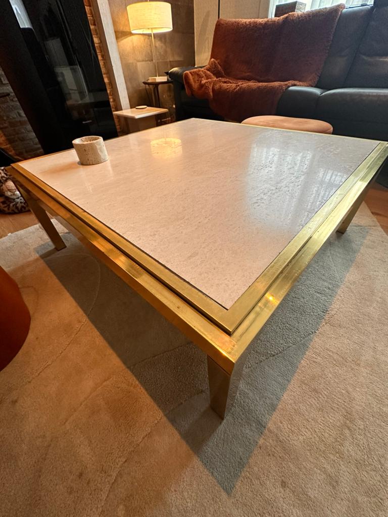 Vintage BELGOCHROM salontafel TRAVERTIN/MESSING, Ophalen, Gebruikt, Rond, Midcentury Modern