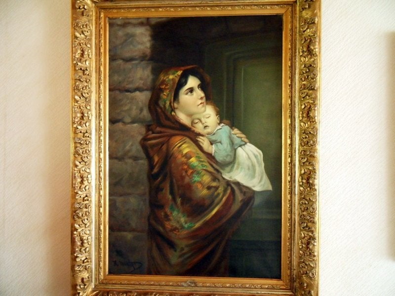 Mooi groot schilderij Madonna met kind., Antiquités & Art, Art | Peinture | Classique, Portrait ou Personnes, Peinture à l'huile