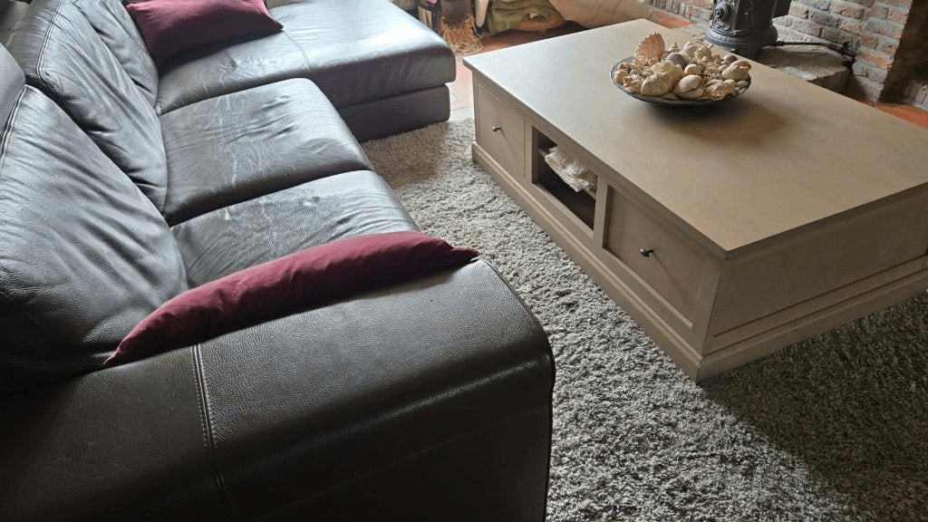lederen salon met longseat + salontafel, Autres dimensions, 150 cm ou plus, 300 cm ou plus, Italiaans leder