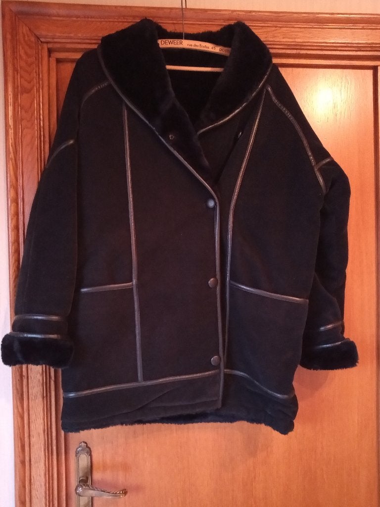 veste en daim doublée fourrure et réversible, Enlèvement, Noir