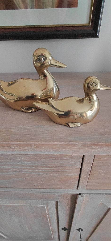 2 eenden in koper moeder eend met kleintje moeder eend is, Antiek en Kunst, Ophalen of Verzenden, Koper