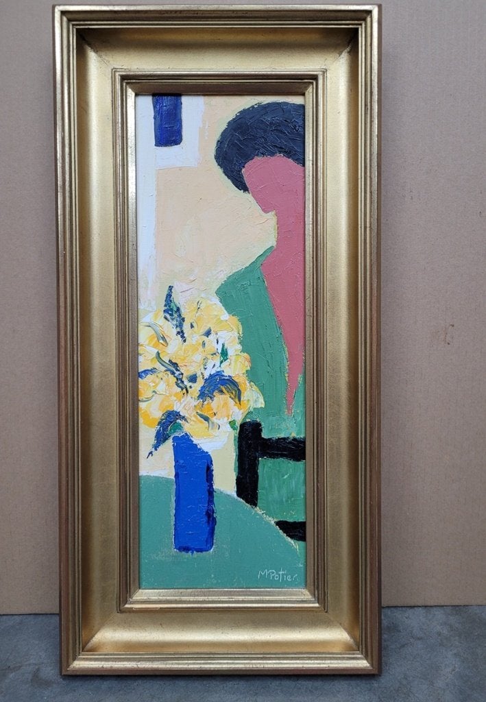 Maurice POTIER, femme au bouquet, Antiek en Kunst, Overige stijlen, Doek, Portret of Personen, Ophalen of Verzenden