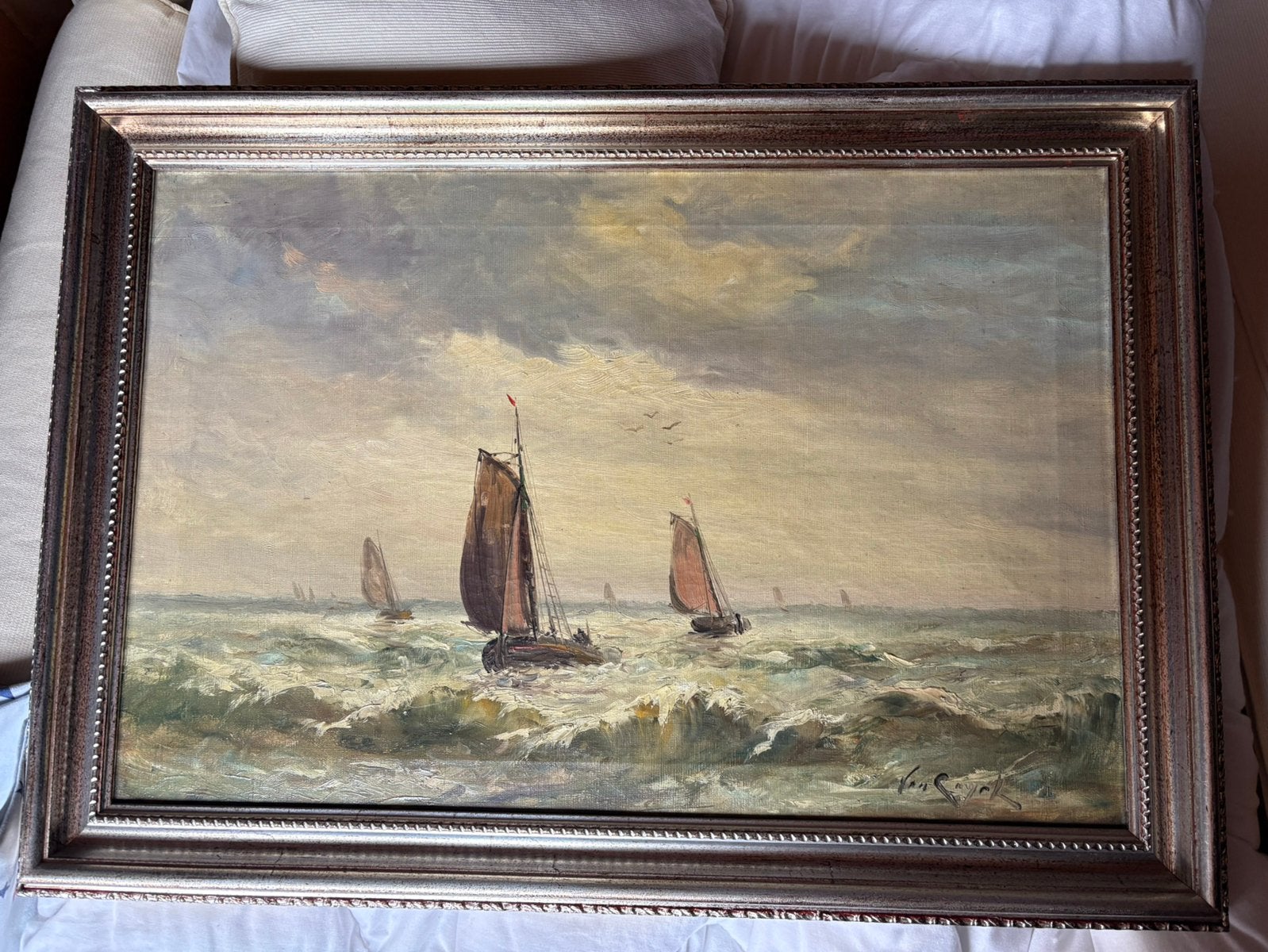Marine schilderij Van Cuyck, Antiek en Kunst, Ophalen, Doek